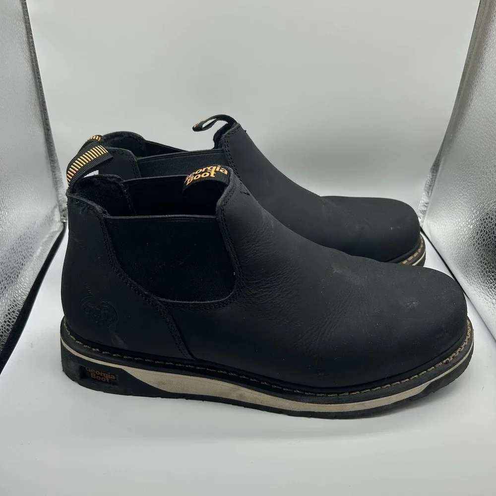 Georgia Boots Romeo Wedge Men's 11 W Black Leather Pull On ASTM F2892-